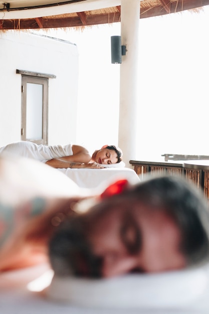 Couple relaxing at a spa salon