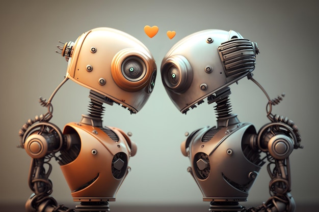 Couple of robots looking at each other Concept of love generative ai