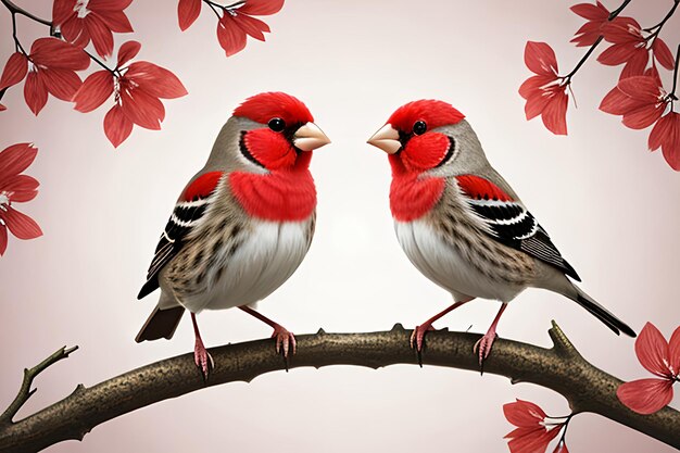 Couple of romantic finch birds on a branch love concept generative ai