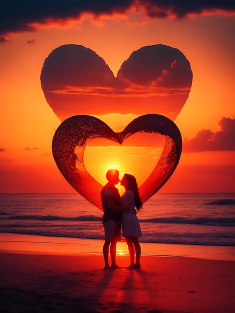 Couple rumance on the beach sunset