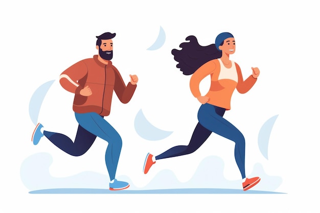 Foto couple running cartoon stijl ai gegenereerd