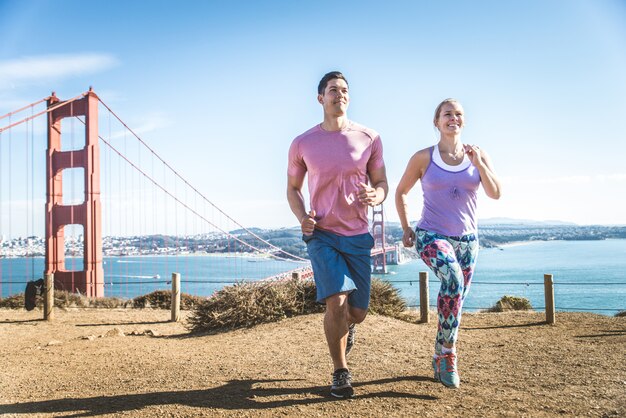 Couple running in San Francisco