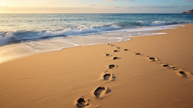 Photo a couple's footprints in the sand on a romantic beach walk