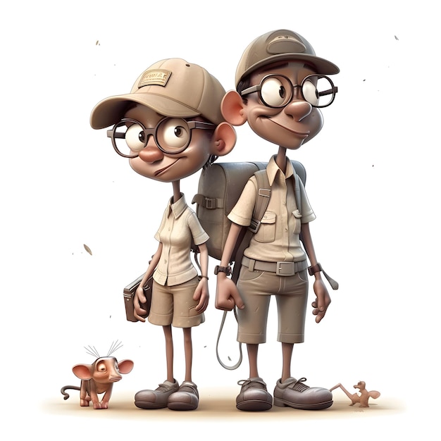 Photo couple of safari kids on a white background 3d rendering