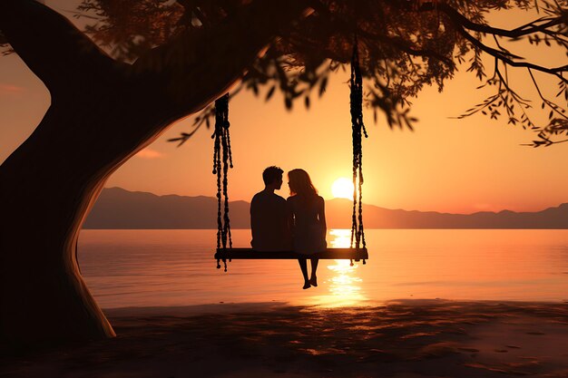 Couple sharing a quiet moment on a beach swing