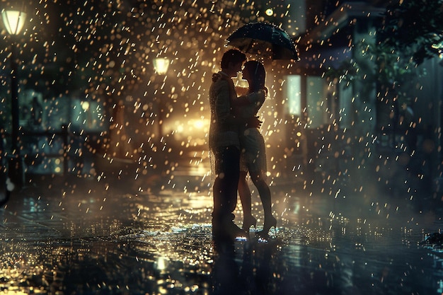 Photo a couple sharing a romantic dance in the rain