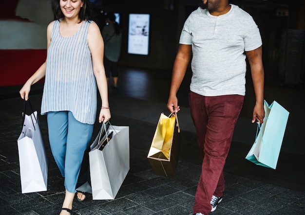 Couple shopping together at a mall