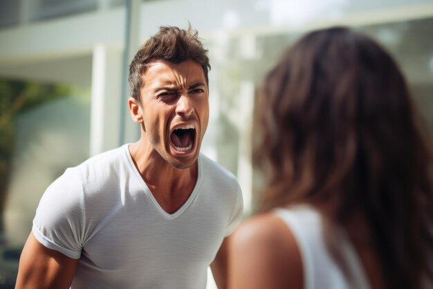 Photo couple shouting and angry with problems