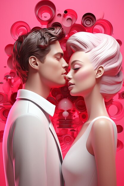 Couple showing love in the style of hd mod graphic design poster art