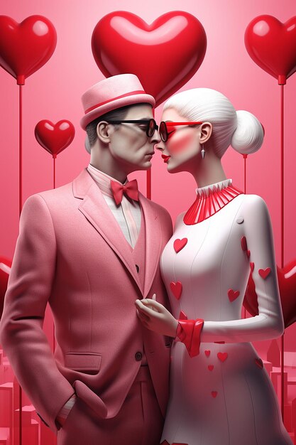 Couple showing love in the style of hd mod graphic design poster art