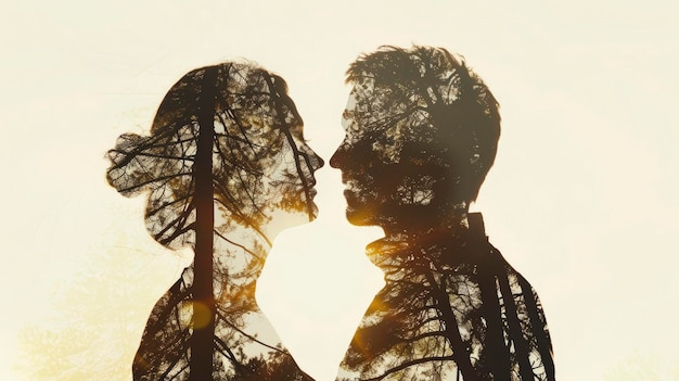 Couple silhoutte blending with nature