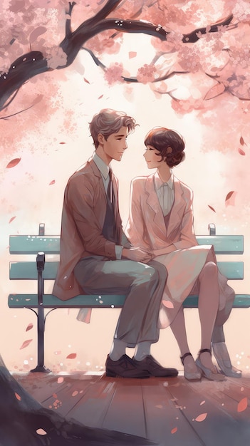 A couple sitting on a bench with the words " love " on the cover.