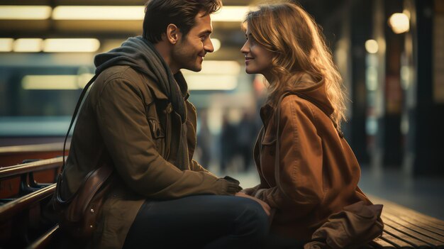 Photo couple sitting in the city