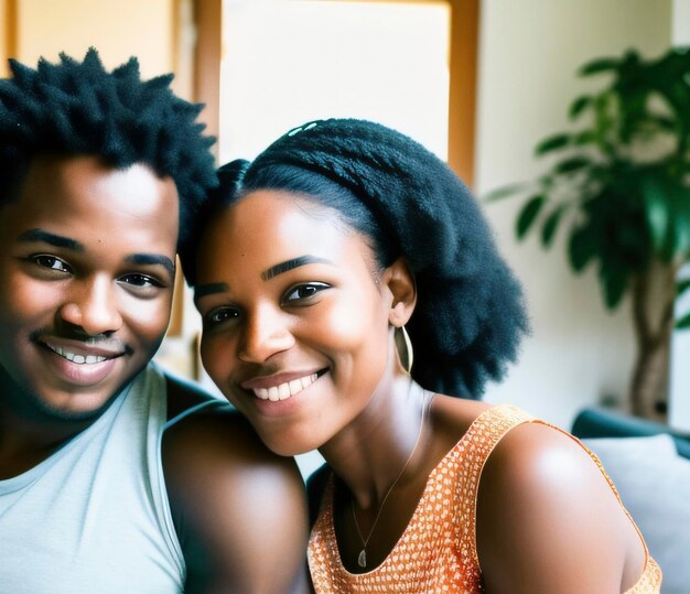 A couple sitting on a couch smiling