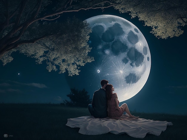 Couple Sitting On The Moon Generative Ai