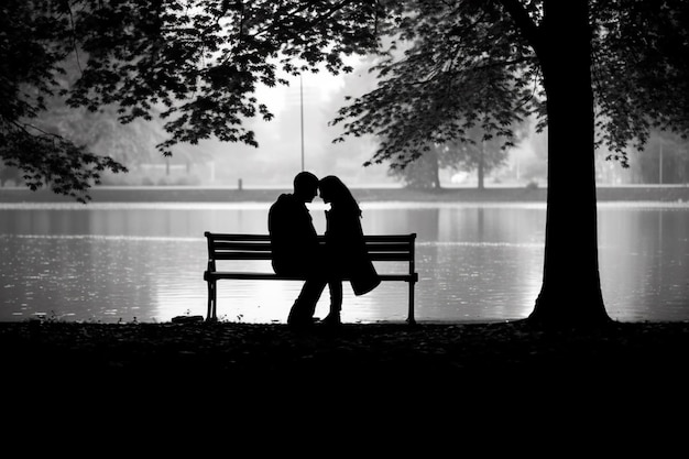 a couple sitting on a park bench sharing a quiet AI generated