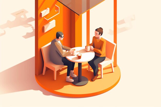 Couple sitting at the table in coffee shop Vector illustration