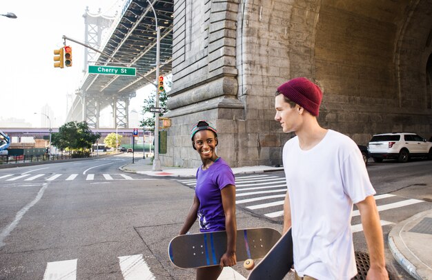 Couple of skateboarders in New york