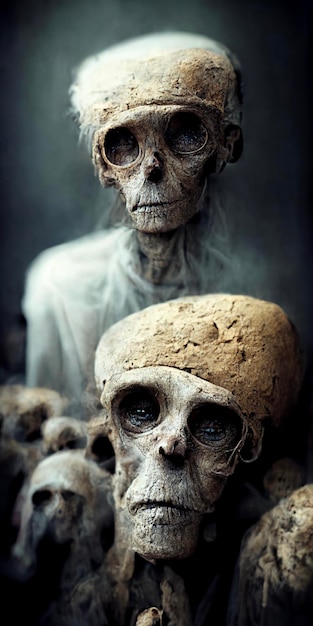 Couple of skeletons standing next to each other