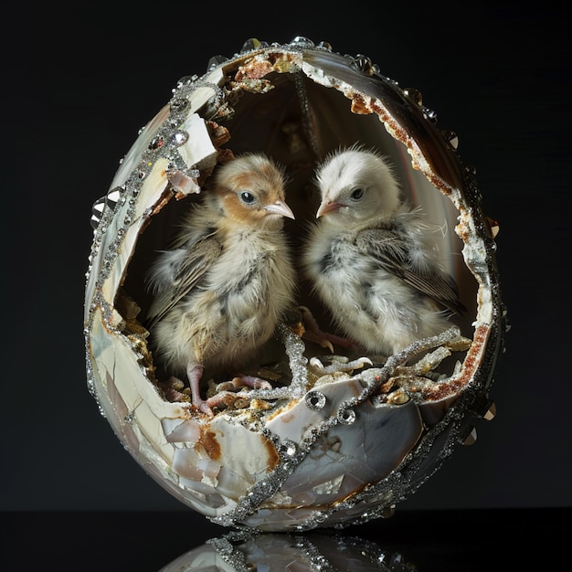 a couple of small birds inside of a shell generative ai