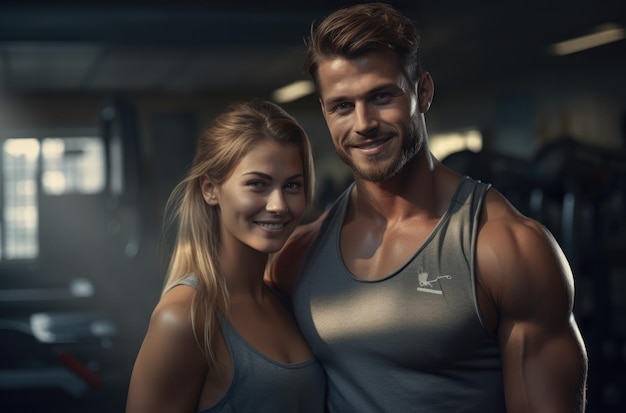Photo couple in sport working out in gym health and wellness