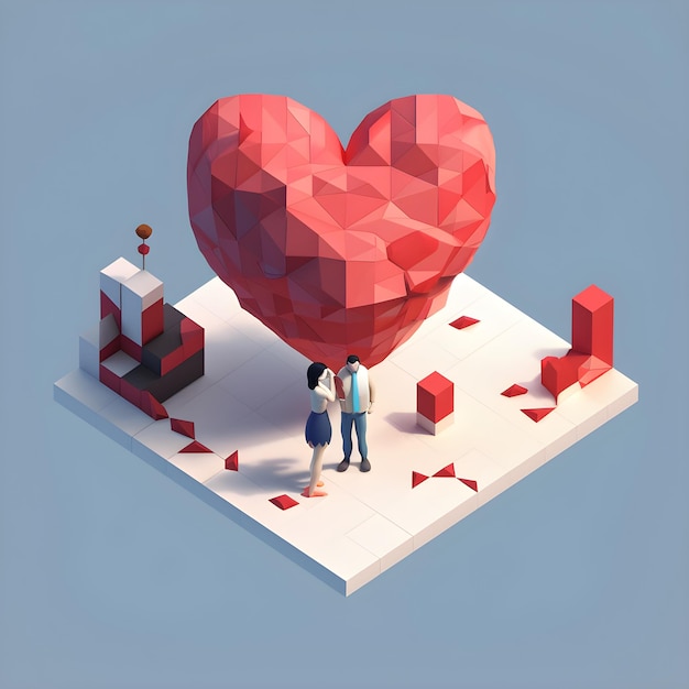 Пара стоит перед объектом в форме сердца