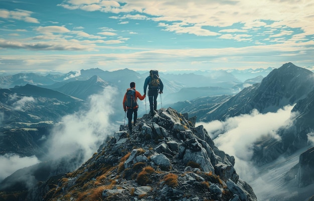 Couple Standing on Top of Mountain