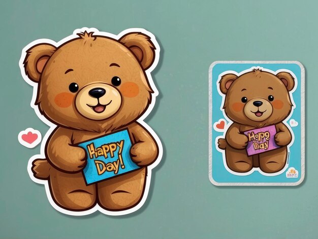 Photo a couple of stickers that are on a wall together with a teddy bear
