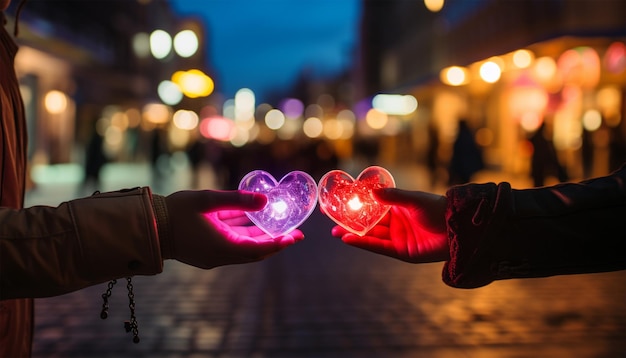 Photo a couple at street with heart design candles