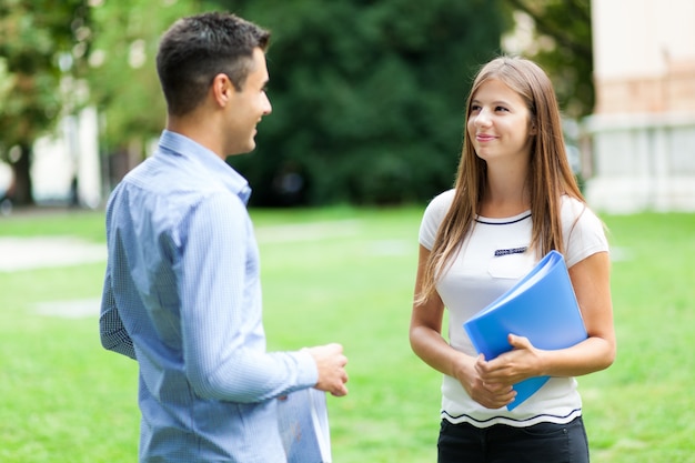 Couple of students talking together