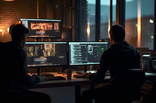 A couple of students working with laptops at a desk unreal engine