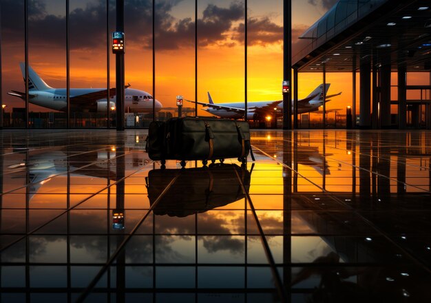 공항 활주로 위 에 앉아 있는 수백 개 의 가방