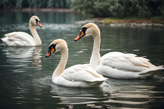 Photo a couple of swans swimming elegantly in a pool