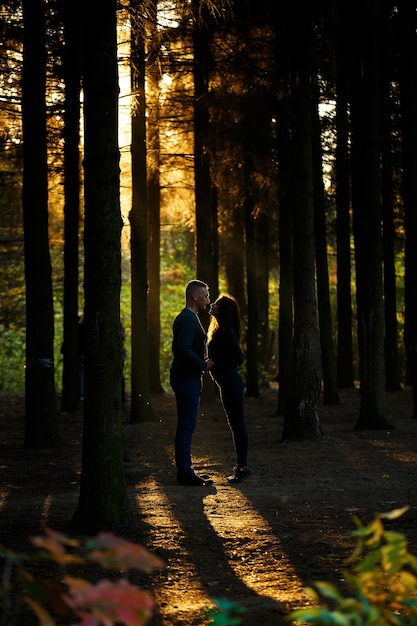 Couple in sweaters in the autumn park