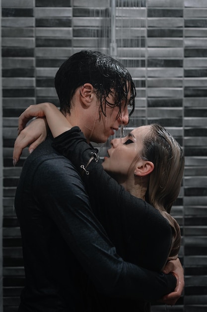 couple taking shower in bathroom