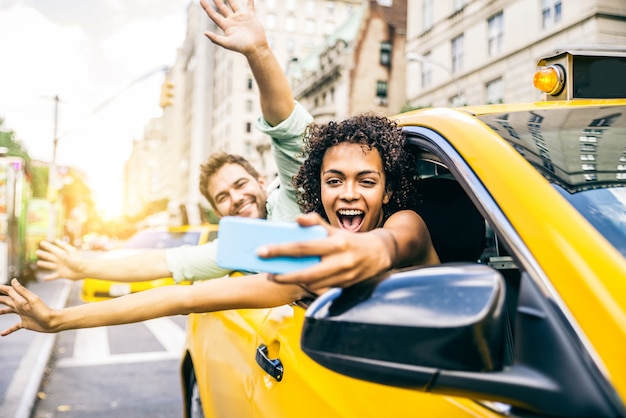 Couple on a taxi in Manhattan