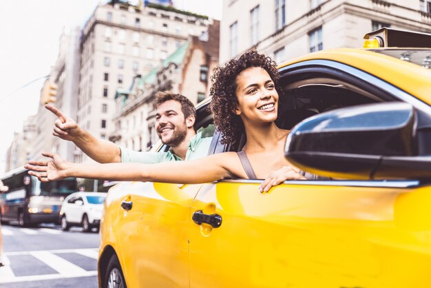 Couple on a taxi in Manhattan