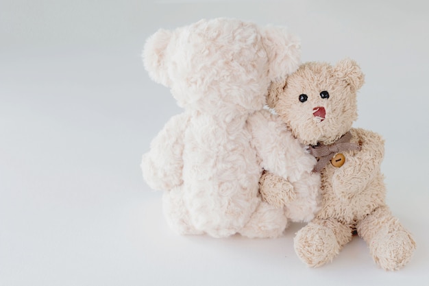 Couple teddy bear embracing with in love on valentines day