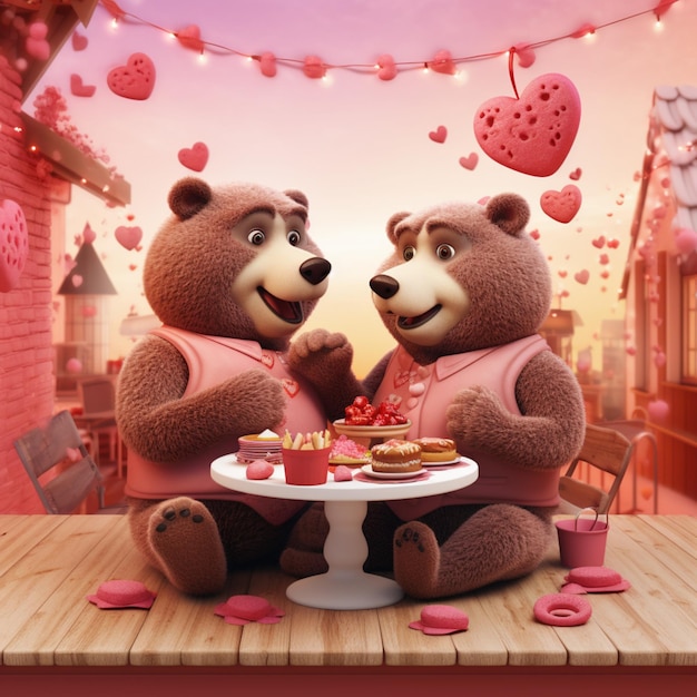 Couple teddy bear lover valentines day pink background ai generated image