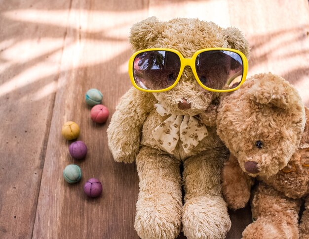 Couple of teddy bear on the table