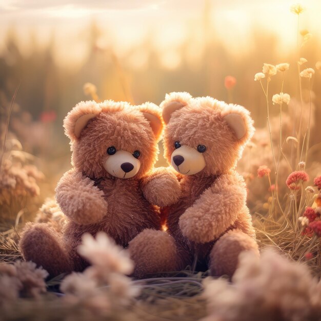 Photo couple of teddy bears love each other