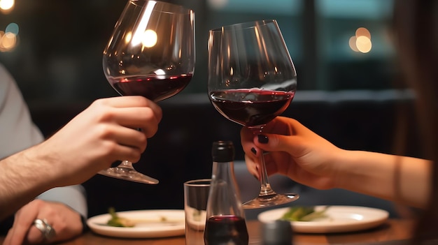 A couple toasting with wine glasses