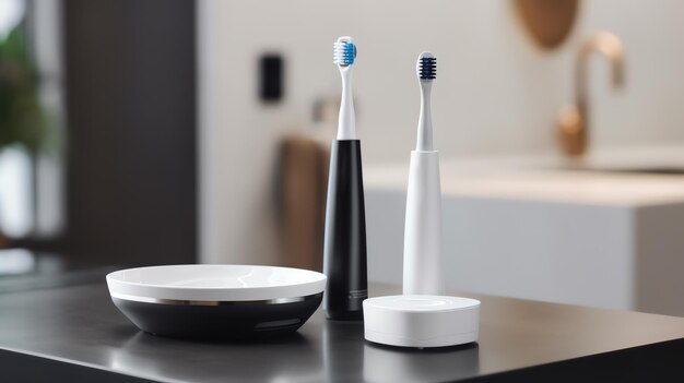 A couple of toothbrushes on a table