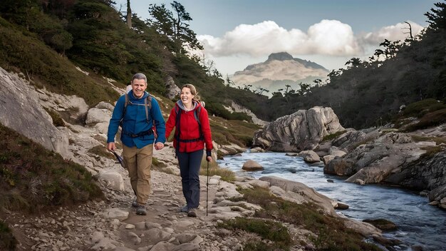 Couple of tourists hiking