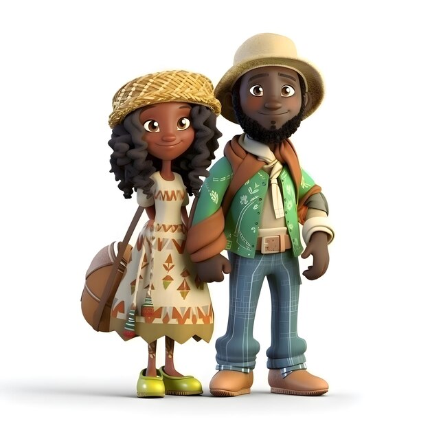 Couple of tourists on a white background Isolated 3D illustration