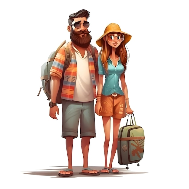 Couple of tourists with backpacks on a white background Vector illustration