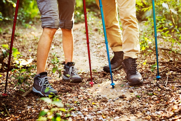 Couple trekking together