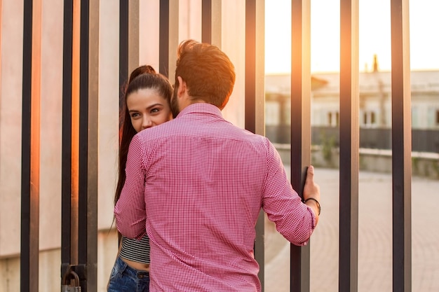 Couple on urban background.