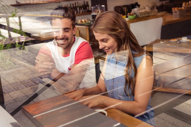 Couple using a laptop