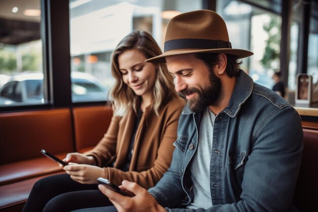 Foto coppia che usa il telefono per fare una videochiamata all'aeroporto